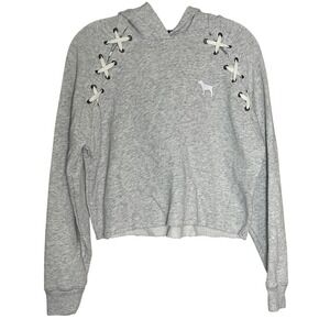 PINK Victoria's Secret XS Gray‎ Lace-Up Cropped Hoodie Sweatshirt